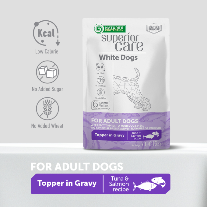 wet food supplement with tuna and salmon for adult white-coated dogs of all breeds - 3