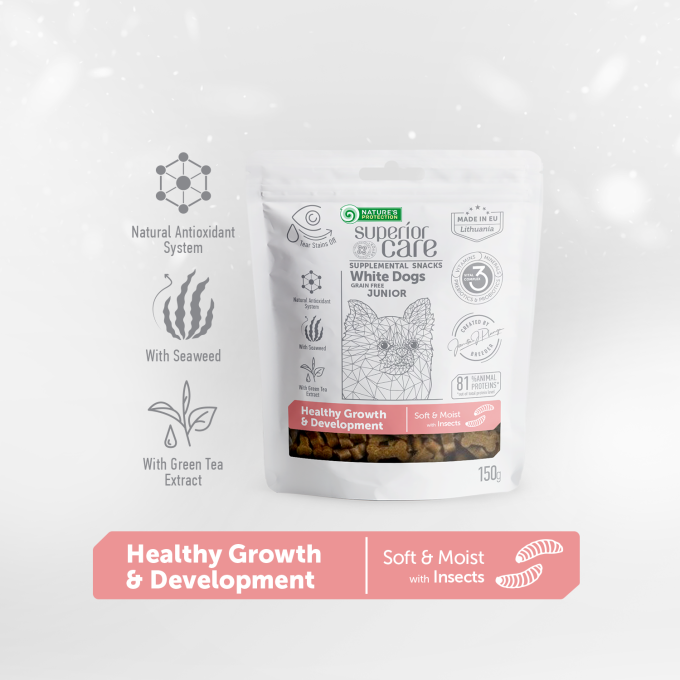 complementary grain free feed - snacks to support healthy growth and development with insects for junior all breed dogs with white coat - 2