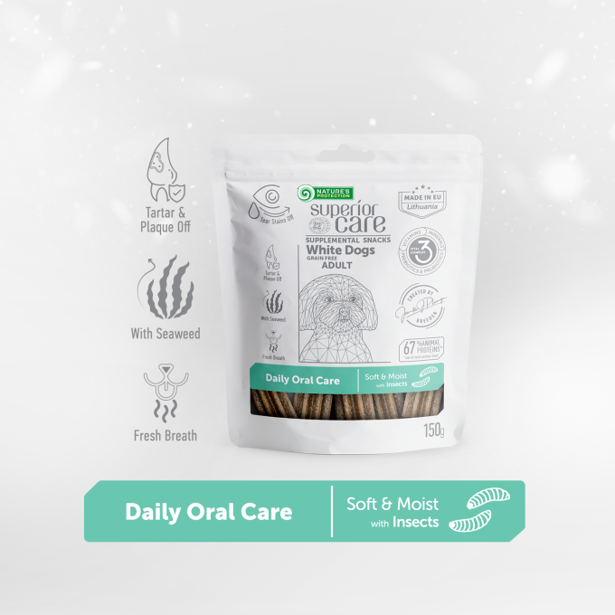 complementary grain free feed - snacks for oral care with insects for adult all breed dogs with white coat - 1