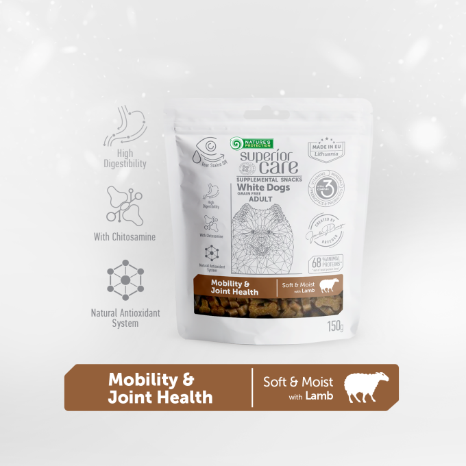 complementary grain free feed - snacks to support mobility and joint health with lamb for adult all breed dogs with white coat - 2