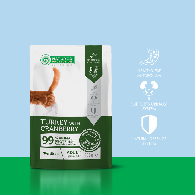 canned pet food with turkey and cranberry for adult sterilised cats - 1