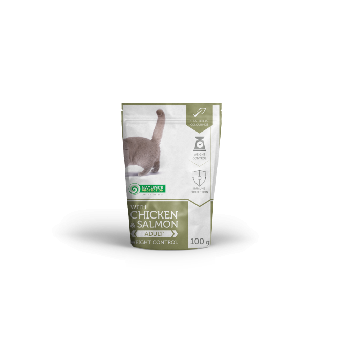 dosentierfutter für ausgewachsene Katzen mit Huhn und Lachs - 0