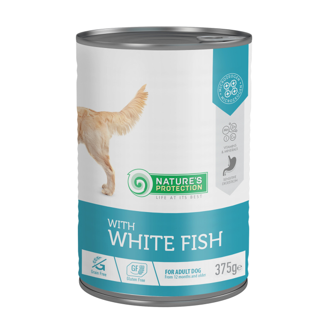 blikvoer voor volwassen honden met witte vis - 0