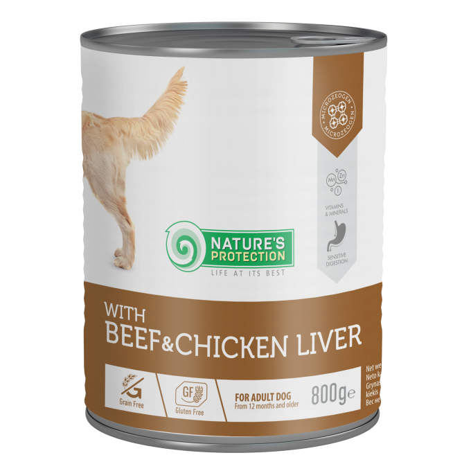 dosenfutter für ausgewachsene Hunde mit Rindfleisch und Hühnerleber - 0