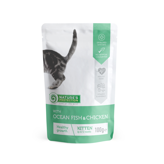 aliments en boîte pour chats juniors avec poisson de mer et poulet - 0