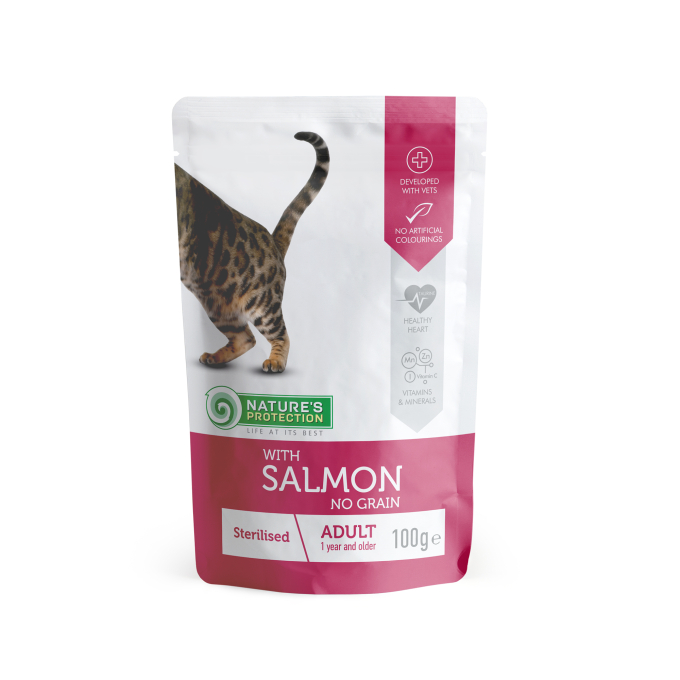 blikvoer voor gesteriliseerde volwassen katten met zalm - 0