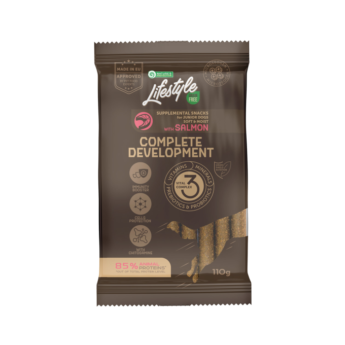 aliment complémentaire sans céréales - snacks pour chiens juniors avec saumon - 0