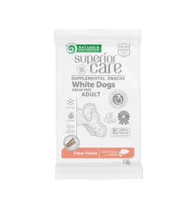 snack con salmone per cani adulti con pelo bianco e chiaro