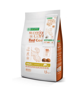 dry grain free food for adult dogs of small breeds with red coat, with salmon