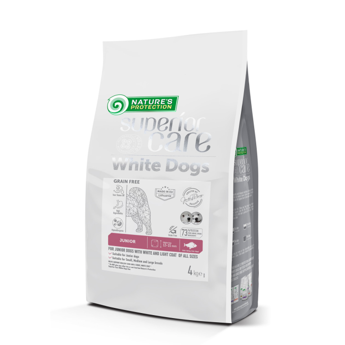 cibo secco per animali senza cereali con pesce bianco per cani in crescita di tutte le taglie con mantello bianco - 0