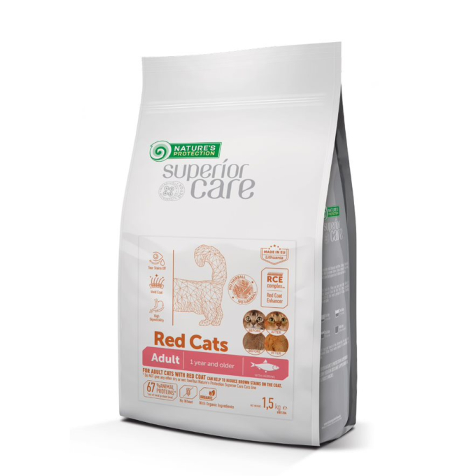Red Cats Grain Free Herring Adult All Breeds, droog graanvrij diervoeder met haring voor volwassen katten van alle rassen met een rode vacht, - 0