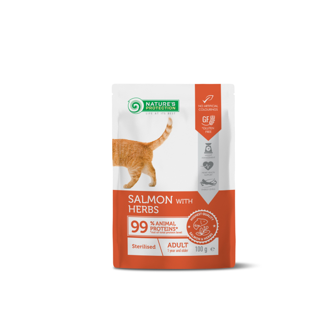 dosenfutter mit Lachs und Kräutern für ausgewachsene sterilisierte Katzen - 0