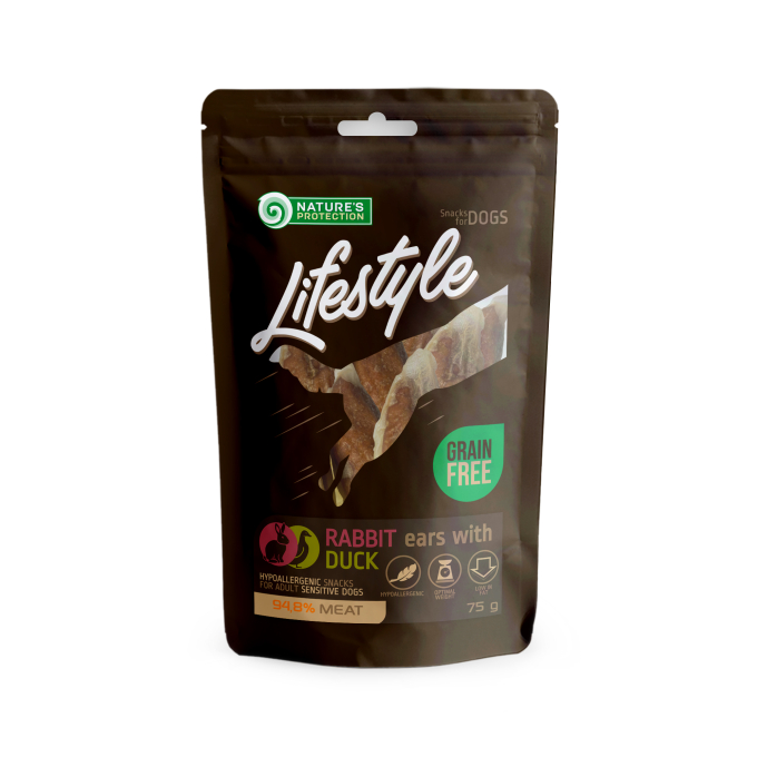 snack per cani, orecchie di coniglio con anatra - 0