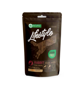 snack per cani: cubetti morbidi di coniglio con semi di chia