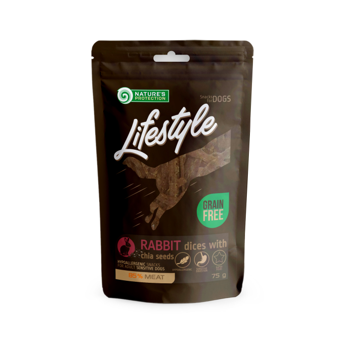 snack per cani: cubetti morbidi di coniglio con semi di chia - 0