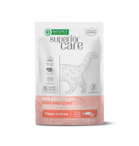 natvoedingssupplement met tonijn en garnalen voor de huid- en vachtverzorging van volwassen katten van alle rassen