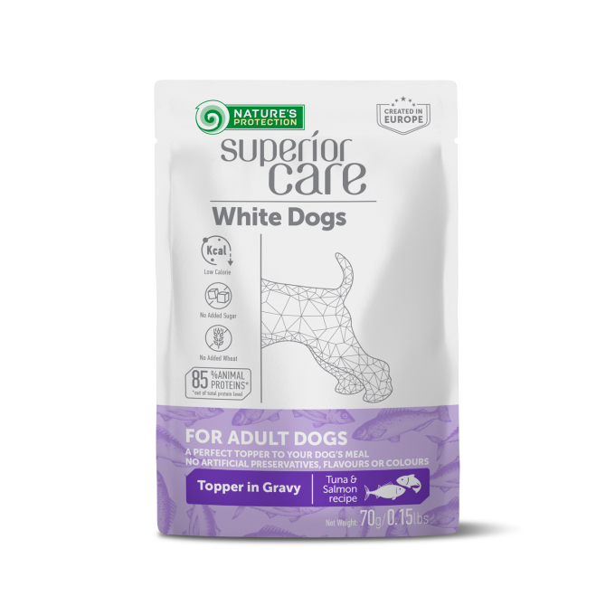 complément alimentaire humide à base de thon et de saumon pour les chiens adultes à pelage blanc de toutes races - 0