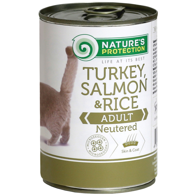 dosenfutter für ausgewachsene Katzen mit Truthahn, Lachs und Reis - 0