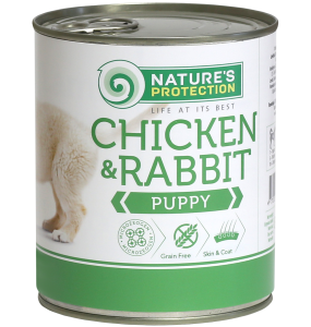 canned pet food for junior dogs with chicken and rabbit