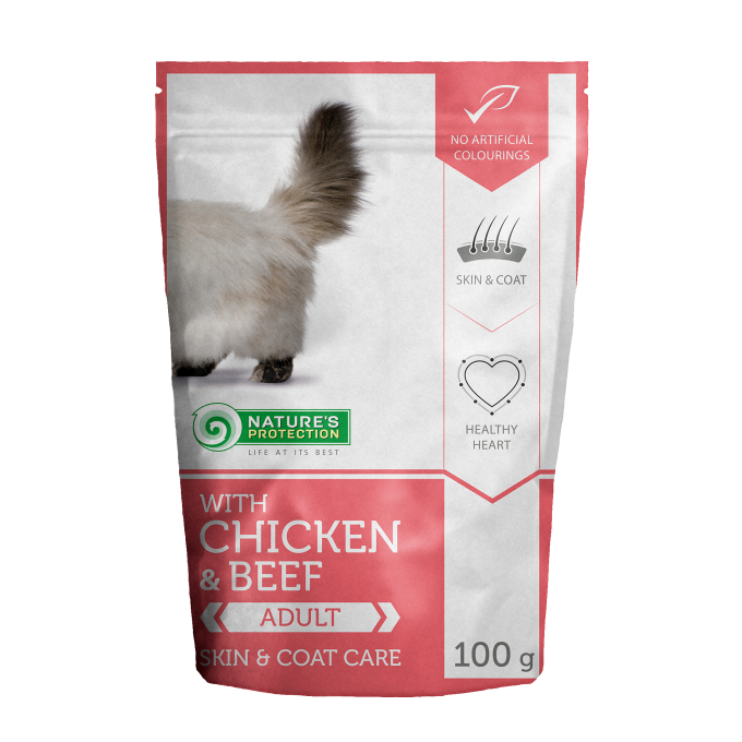 Cuidado de la piel y el pelo Gato adulto Con pollo y ternera, comida en lata para gato adulto, en bolsa - 0