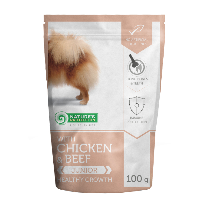 Croissance saine chien junior Avec du poulet et du bœuf, nourriture en boîte pour chien junior, en sachet - 0