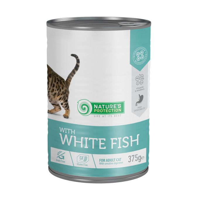 blikvoer voor volwassen katten met witte vis - 0