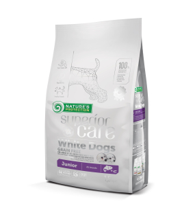 dry grain free food for junior dogs of all breeds with white coat, with salmon