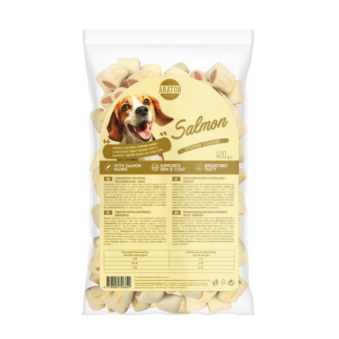aliments complémentaires pour chiens, biscuits fourrés au saumon - 0