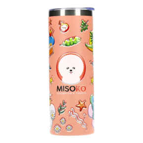 stainless steel water bottle, pink color, with illustrations and lid stainless steel water bottle, pink color, with illustrations and lid