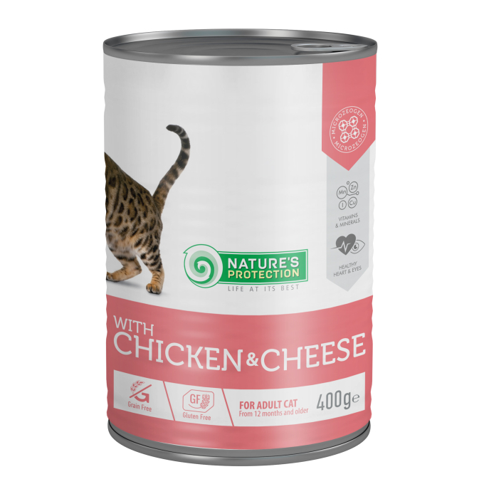 aliments en boîte pour chats adultes avec du poulet et du fromage - 0