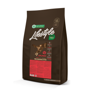 getreidefreies Trockenfutter für ausgewachsene Hunde aller Rassen mit Lachs