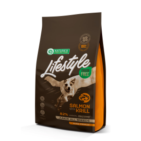 alimento seco sin cereales para perros jóvenes de todas las razas con salmón y krill