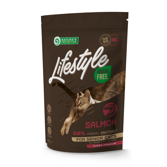 droogvoer zonder granen voor senior katten met zalm - 0