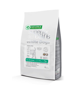 dry grain free pet food with insect for dogs of all sizes and life stages with white coat