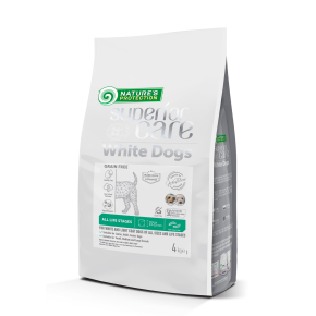dry grain free pet food with insect for dogs of all sizes and life stages with white coat