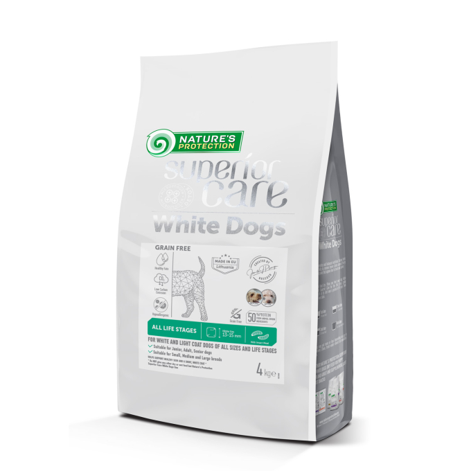 dry grain free pet food with insect for dogs of all sizes and life stages with white coat - 0