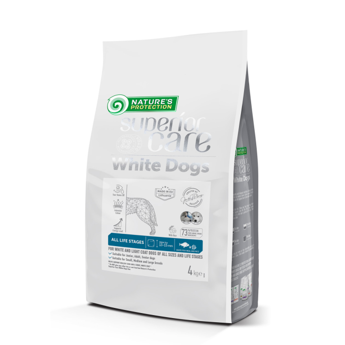 dry pet food with white fish for dogs of all sizes and life stages with white coat - 0