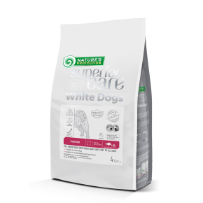 dry pet food with white fish for growing dogs of all sizes with white coat