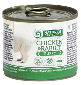 canned pet food for junior dogs with chicken and rabbit
