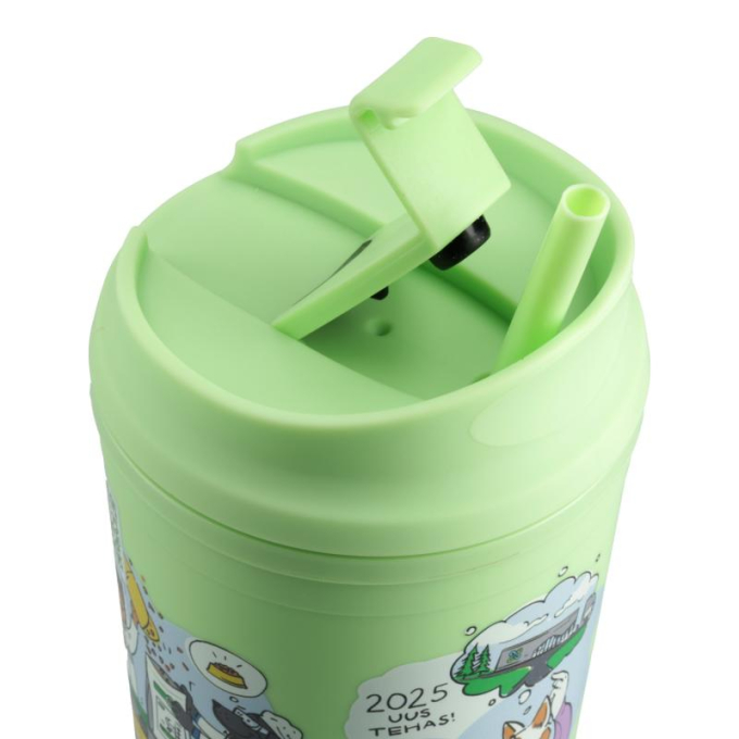 borraccia in plastica con illustrazioni, colore verde, con cannuccia - 1