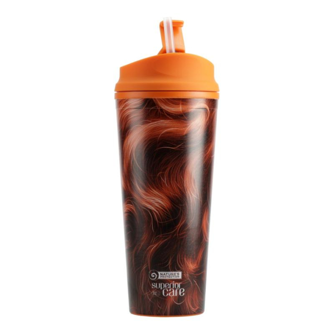 wasserflasche aus Kunststoff, mit rotem Mantel und Strohhalm - 0