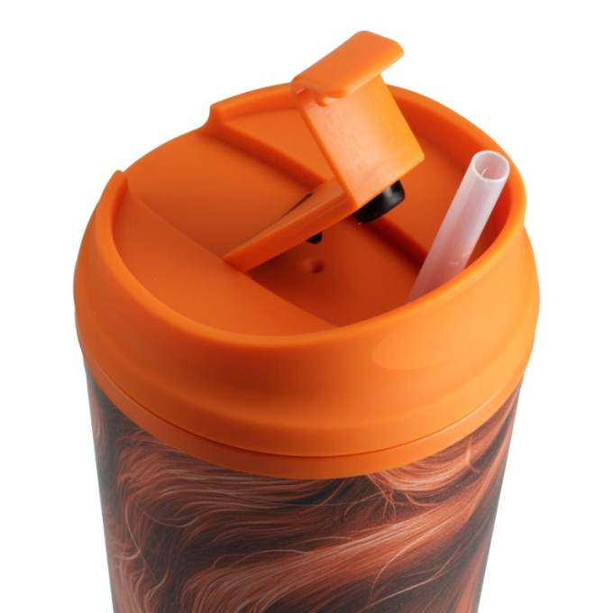 wasserflasche aus Kunststoff, mit rotem Mantel und Strohhalm - 1