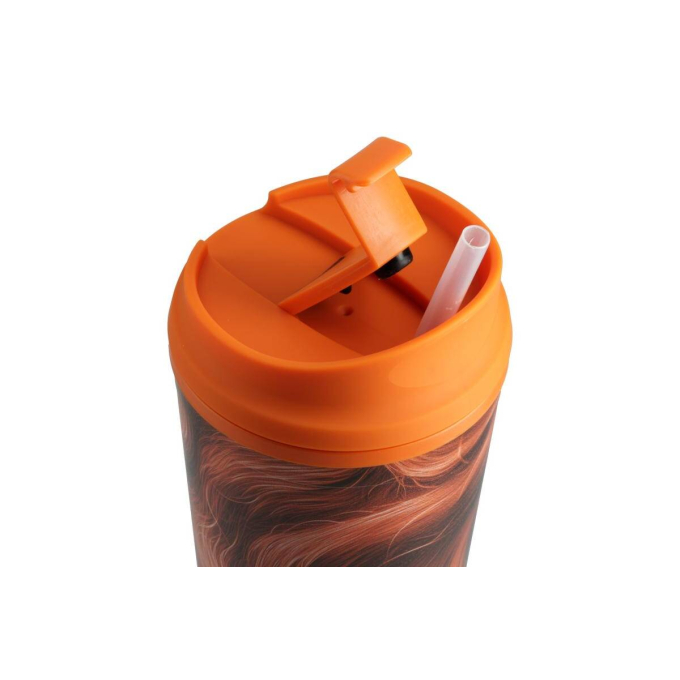 plastic waterfles, met rode vachtillustratie en rietje - 1