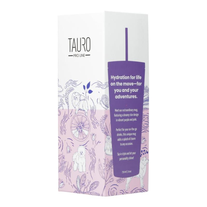 tazza in plastica con coperchio e cannuccia, design unico, rosa con dettagli viola - 4