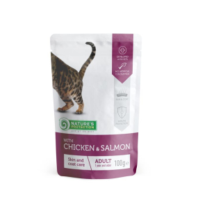 canned pet food for adult cats with chicken and salmon