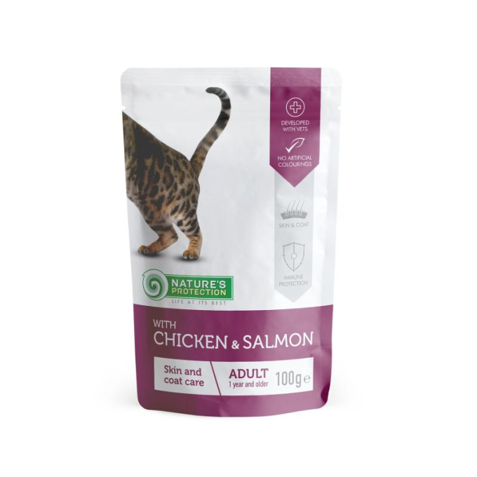 canned pet food for adult cats with chicken and salmon - 0