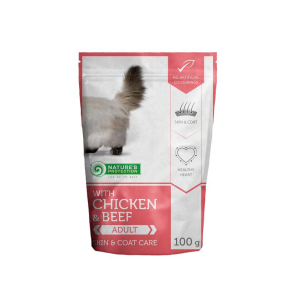 Skin &amp; coat care Adult cat With chicken and beef, canned food for adult cat, in a pouch