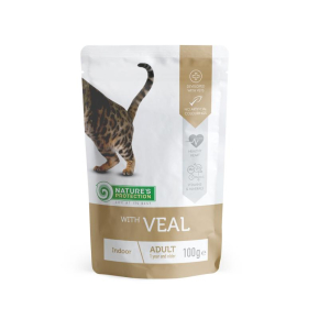 Indoor canned pet food for adult cats with veal
