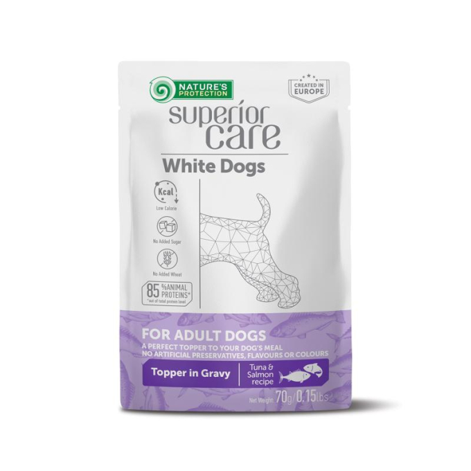 wet food supplement with tuna and salmon for adult white-coated dogs of all breeds - 0