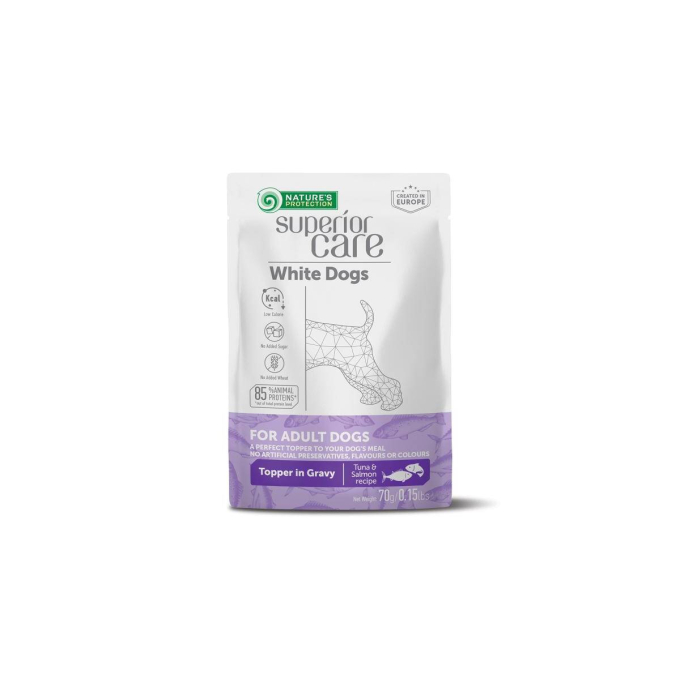 nassfutterergänzung mit Thunfisch und Lachs für ausgewachsene weißhaarige Hunde aller Rassen - 1